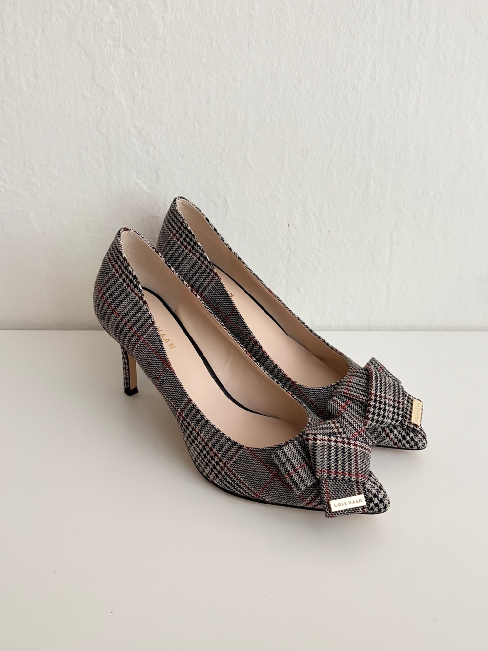 Cole Haan Plaid Pointed-Toe Pumps with Bow Accent